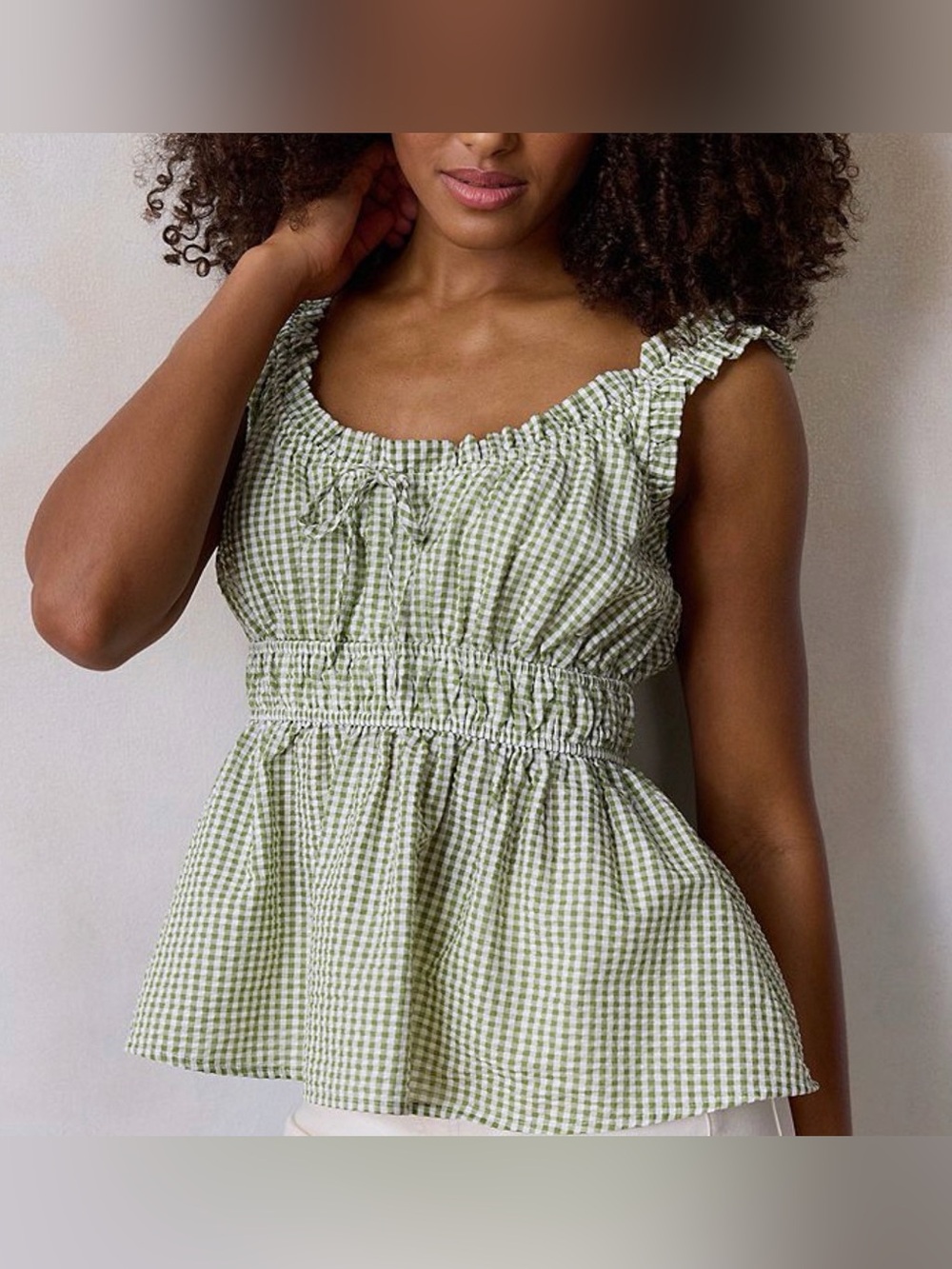 LAUREN CONRAD GINGHAM PEPLUM BABYDOLL TOP